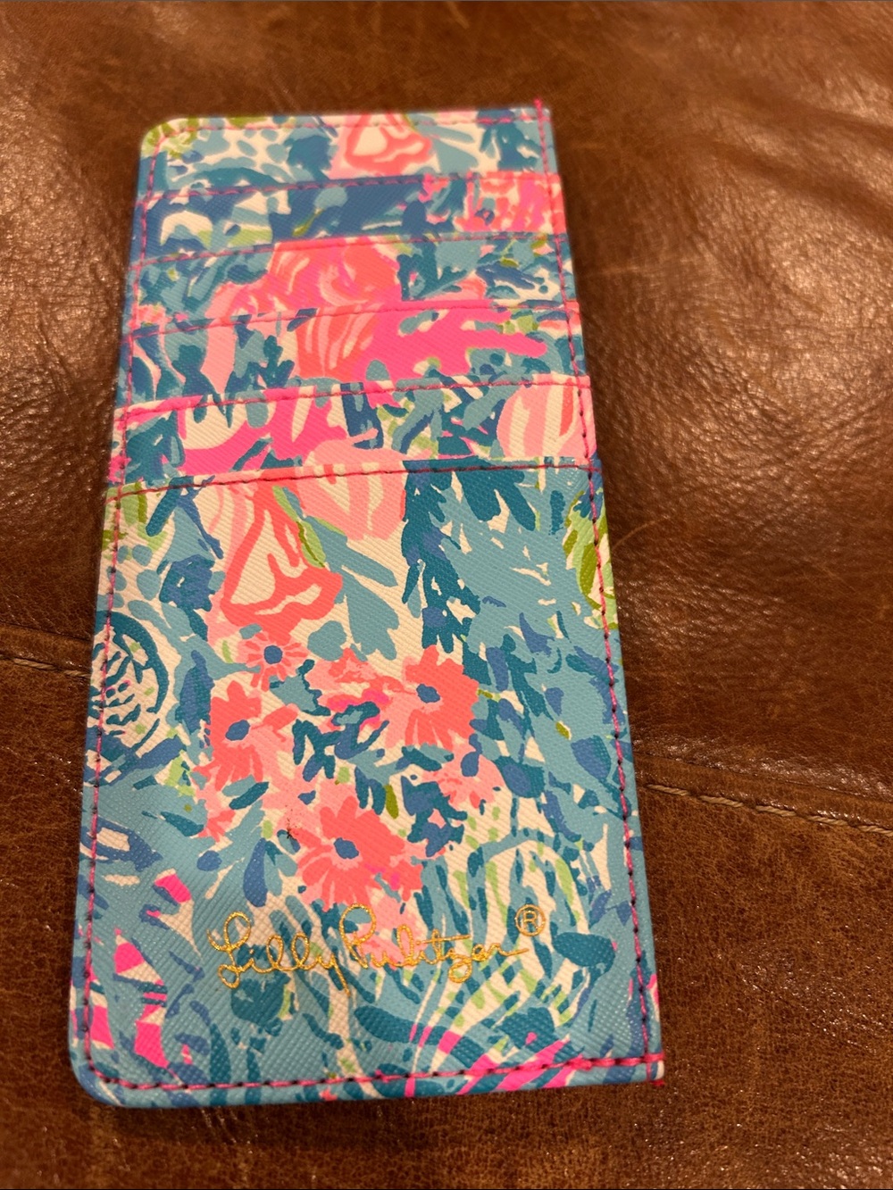 Lilly Pulitzer Coral & Aqua Floral Card Holder - Picture 2 of 6